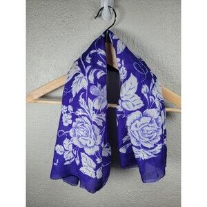 Vintage Liz Sinclair Scarf Purple White Floral Square Acrylic Made Japan 28”